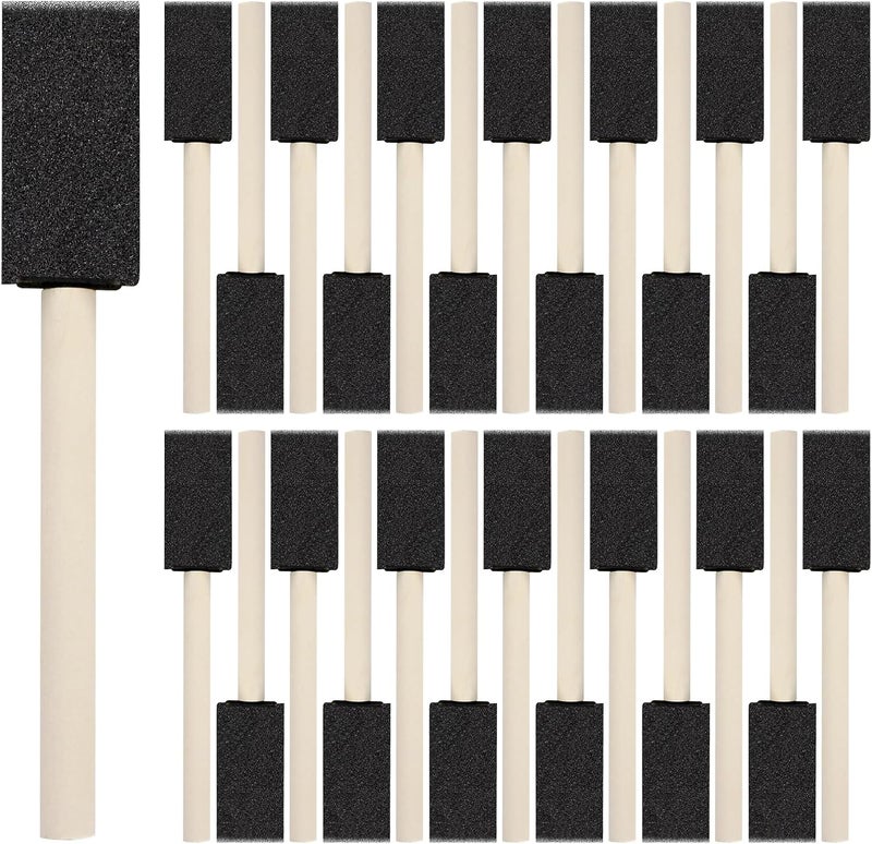 DMSVK 40 Pcs 1'' Foam Paint Brushes, Sponge Paint Brush, Wooden Handles Foam Brush, Sponge Brushes for Painting, Craft, Staining, Varnish, Touch Up - Image 1